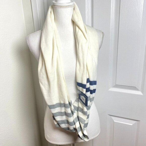Tommy Hilfiger NWT Knit Infinity Scarf Ivory Grey Navy Stripes Fall Casual - Picture 4 of 10